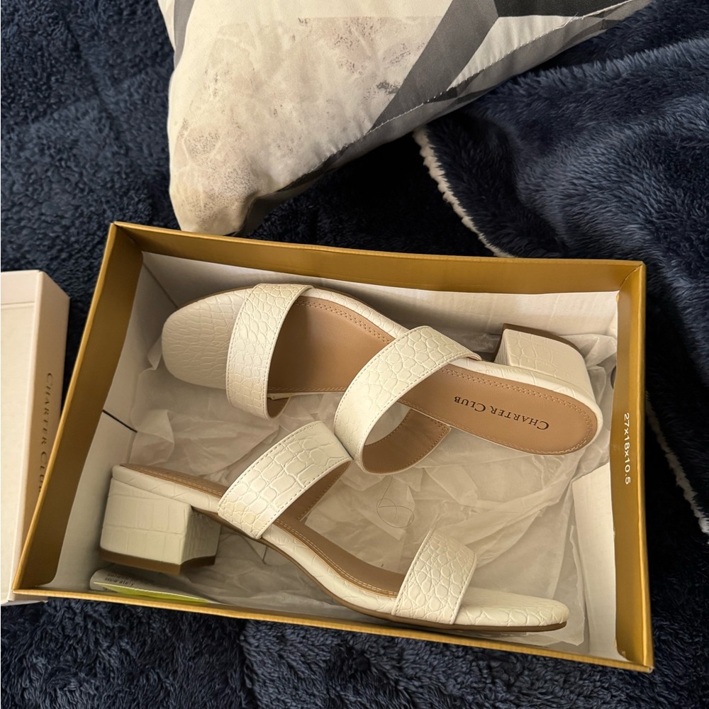 Charter Club White Heeled Sandals with Block Heel